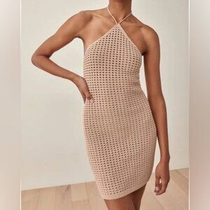 Reformation Martel Sand Open Halter Knit Mini Dress XS